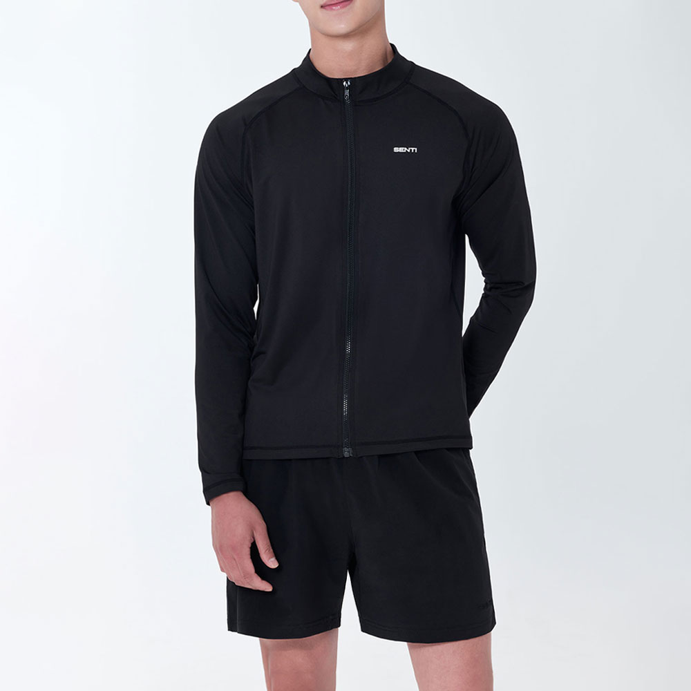 SENTI Man Classic Relax Fit Zip Front rash guard black [SAR-ARM22(BK) Men's Beachwear