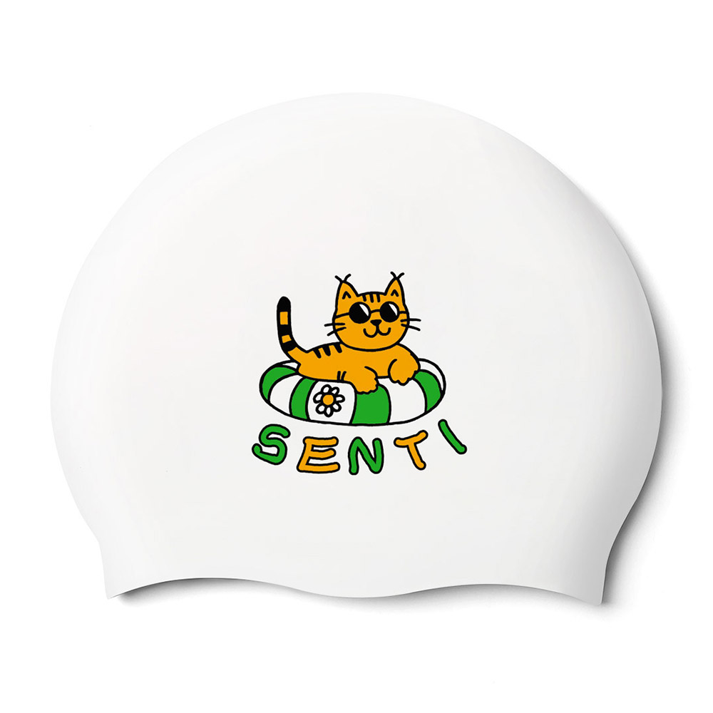 Cutie Tube Cat Silicone Swim Cap white