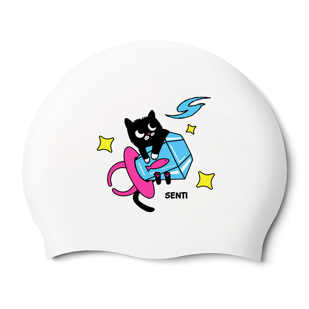 Candy Ring Cat Silicone Swim Cap white