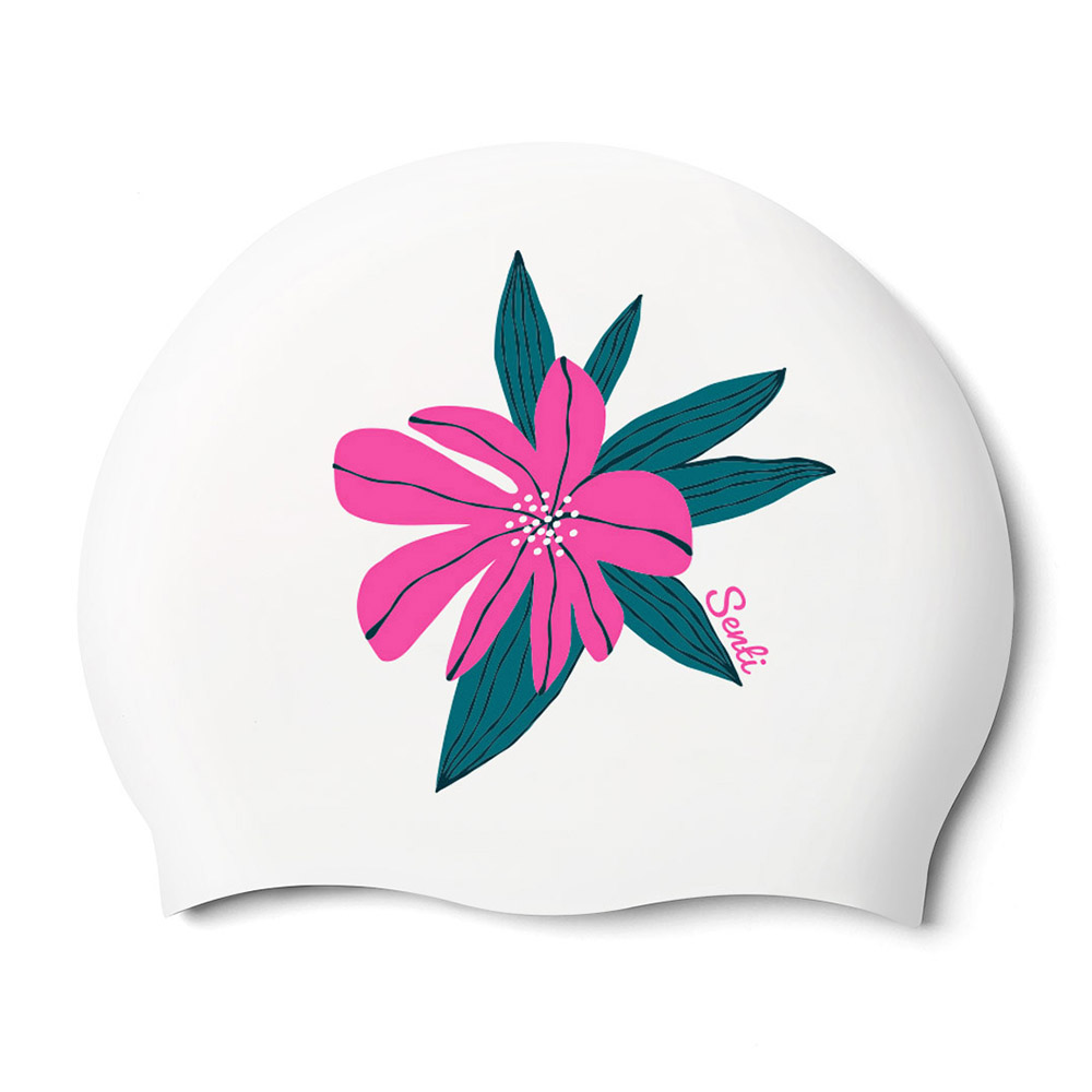 Clematis Silicone Swim Cap white