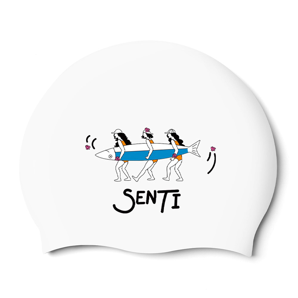 Surfing Girls Silicone Swim Cap white