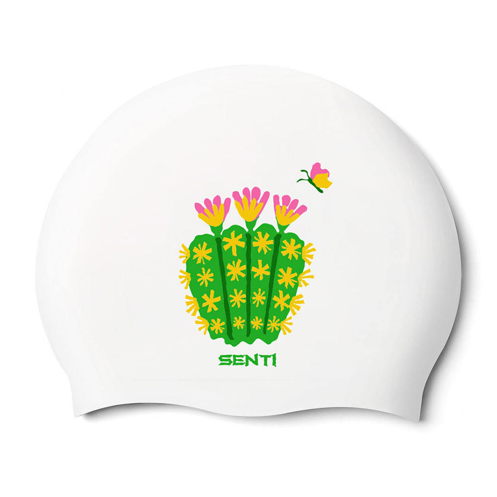 Bloom Cactus Silicone Swim Cap white