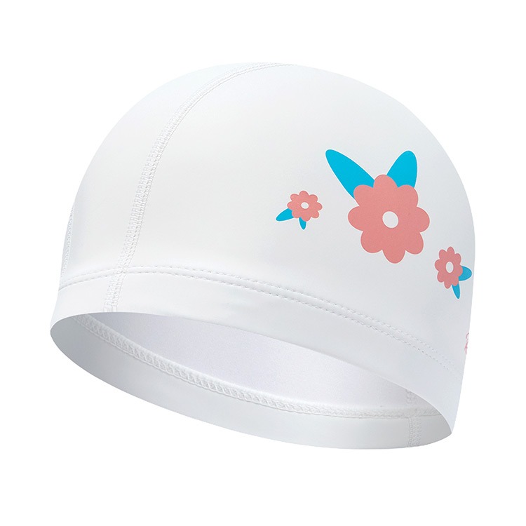 RALLY Flower PU Coated Swim Cap White PRUC915 WHT