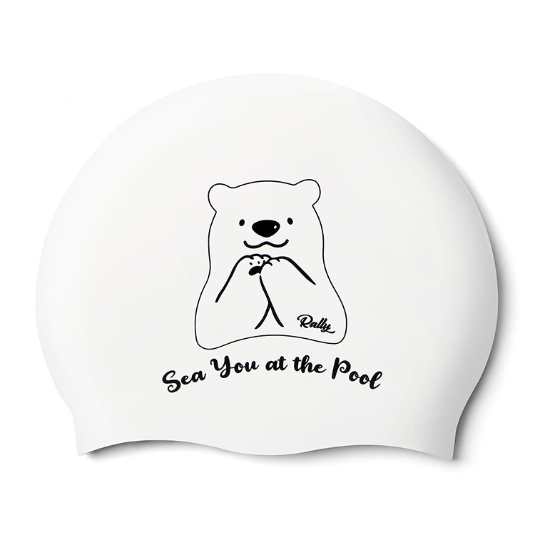 RALLY Bear Silicone Swim Cap White PRUC908 WHT