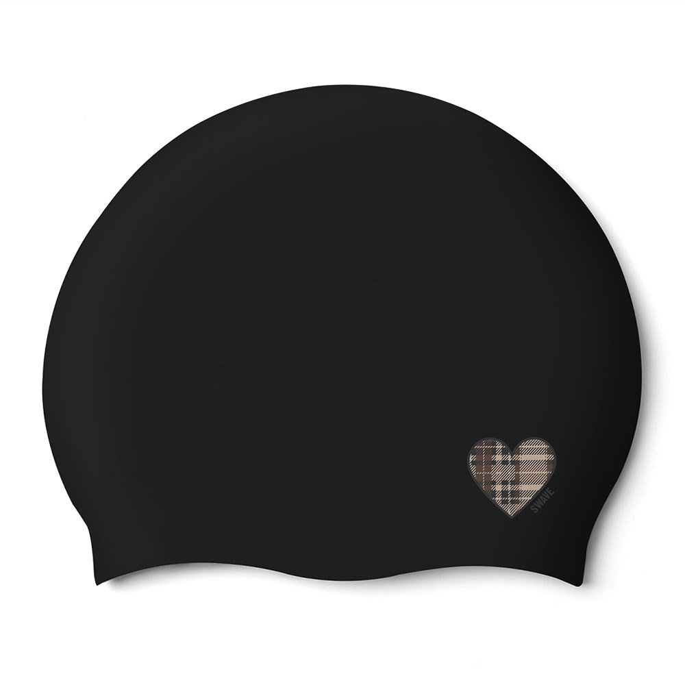 Check Heart シリコン スイムキャップ ブラック