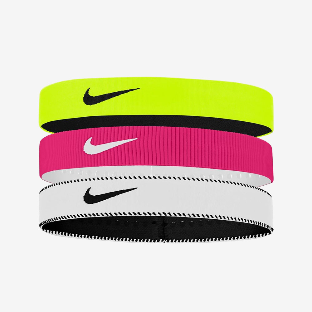 NIKE Flex Classic Wide Headband 3P Set Black White Volt Vivid Pink [IF1642-737]