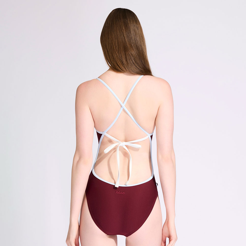 HOOG Funnyberry ハイカット Cross Tie バック 水着 オールドバーガンディ [WHT2554 レディース フィットネス] 디테일