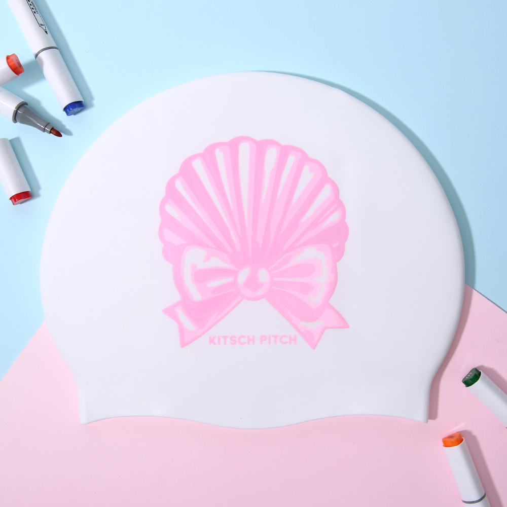 KITSCH PITCH Pearl Ribbon Shell Silicone Swim Cap Pink [KF2USC002] 디테일