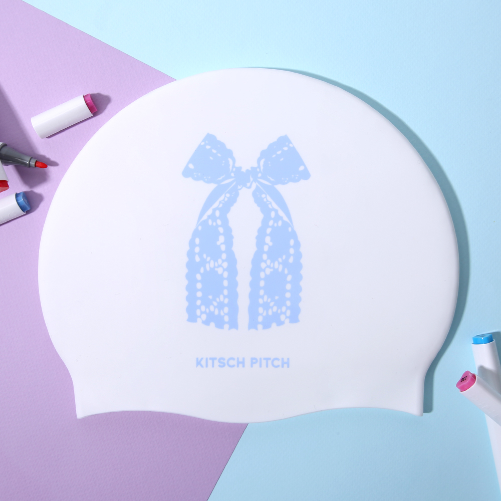 KITSCH PITCH Punching Ribbon Silicone Swim Cap White [KF4USC001] 디테일