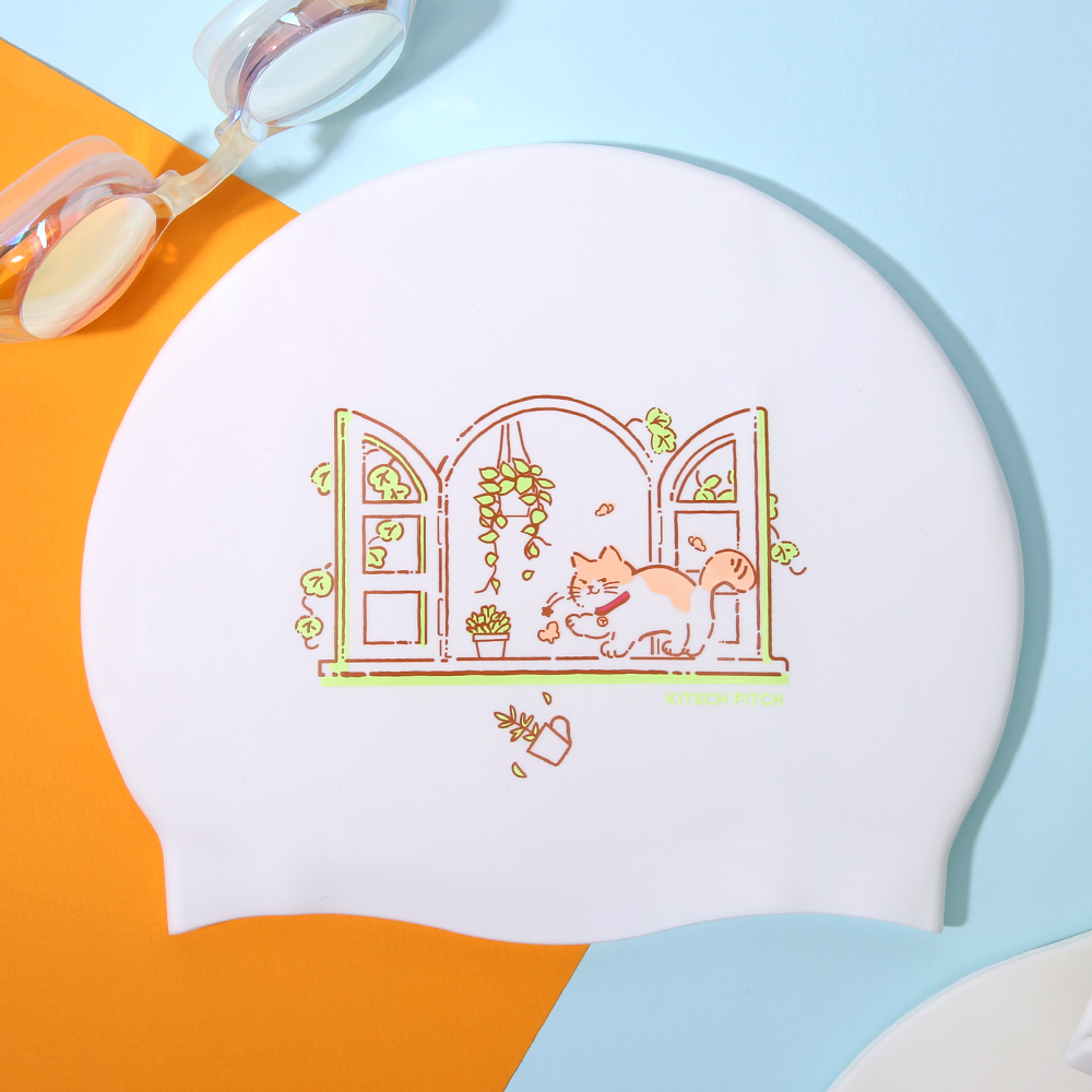 KITSCH PITCH Jelly Punch Cat Silicone Swim Cap White [KPE1CS028 (WHT)] 디테일