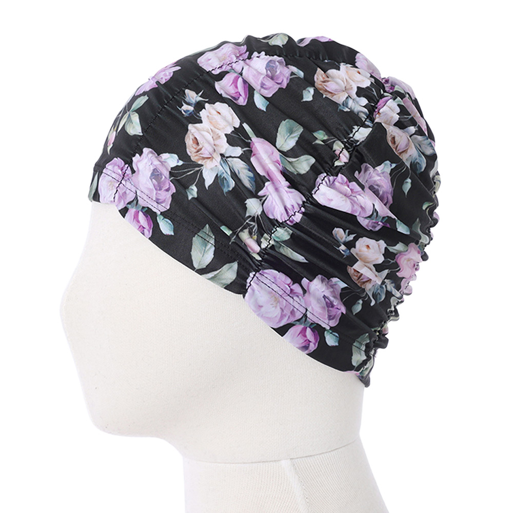 PHOENIX Peony Water Aerobics Spandex Swim Cap black [PCN-03-PEONY(BLK)] 디테일