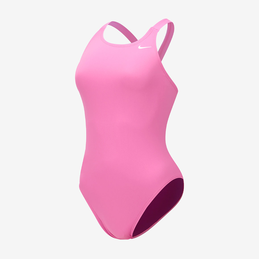 NIKE SWIM Answer Solid Medium Cut Fast Back Swimsuit Pink Glow [NESSA001-663 Embroidered Logo Women's]