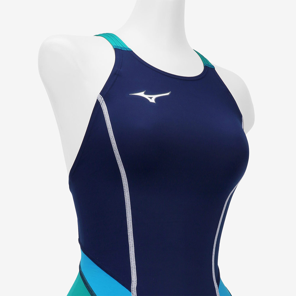 MIZUNO GX Sonic Stream Two-Tone reply race Open Back Swimsuit Navy Turquoise [N2MGC72582 FINA Women's ] 디테일
