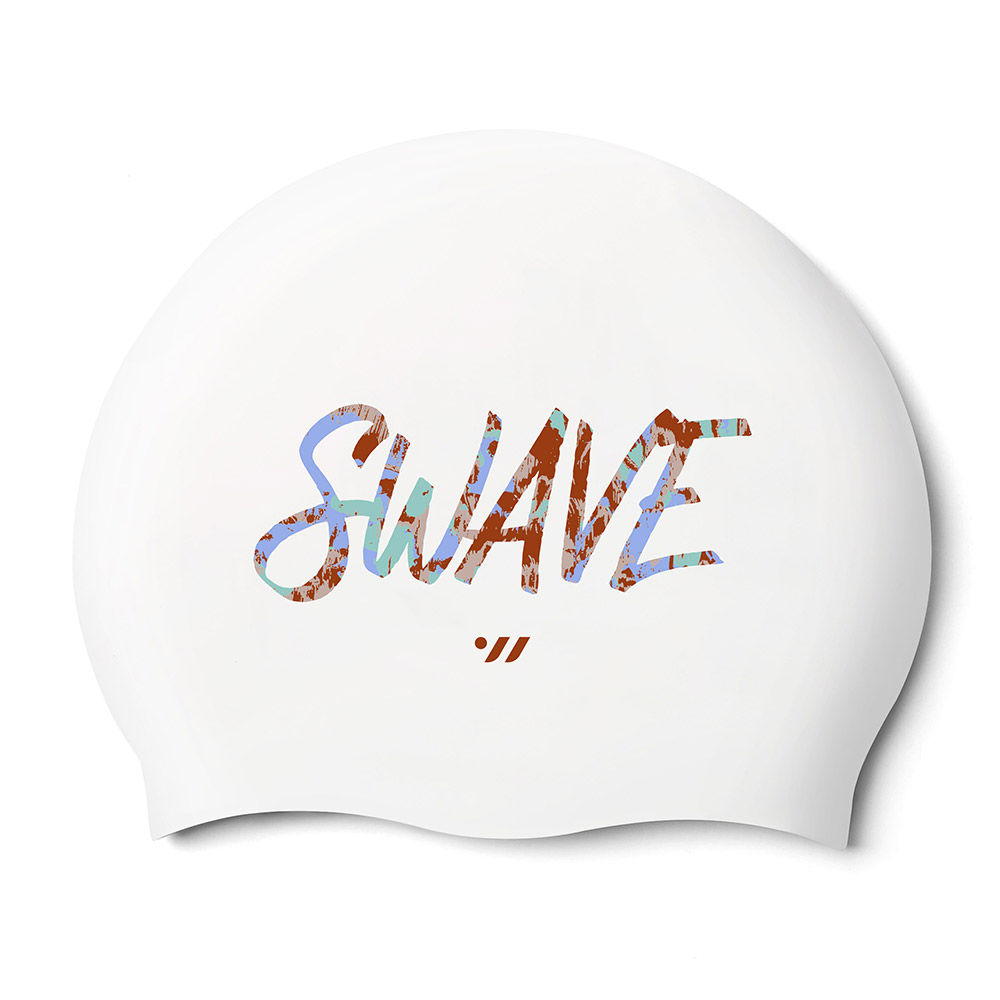 Rough letter Silicone Swim Cap Blue