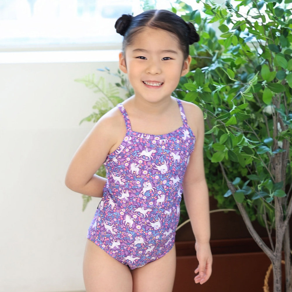 LEMANGO Kids Magic Unicorn Garden Open Back Swimsuit Purple [LSGON10006745 Girls' Swimwear] 디테일