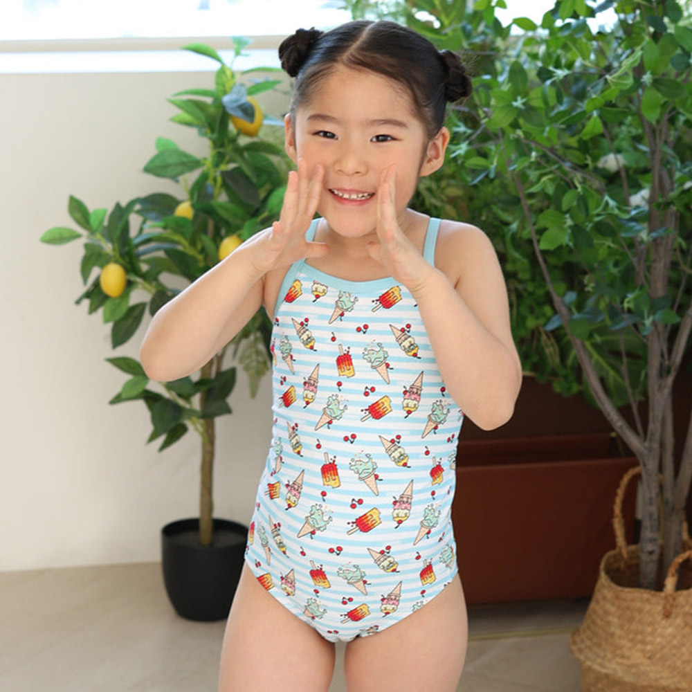 LEMANGO キッズ アイスクリーム フォンダン Open バック 水着 スカイブルー [LSGON10006746 女の子水着] 디테일