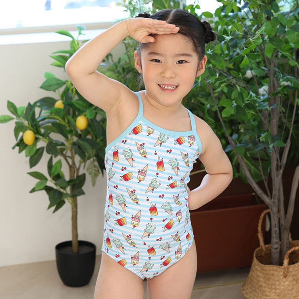 LEMANGO キッズ アイスクリーム フォンダン Open バック 水着 スカイブルー [LSGON10006746 女の子水着] 디테일