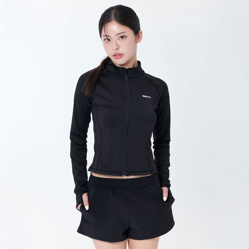 SENTI Woman Classic Standard fit Zip Front rash guard black [SAR-ARW22(BK) Women's Beachwear] 상품컷