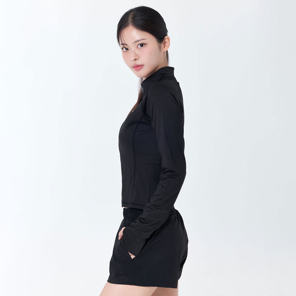 SENTI Woman Classic Standard fit Zip Front rash guard black [SAR-ARW22(BK) Women's Beachwear] 디테일