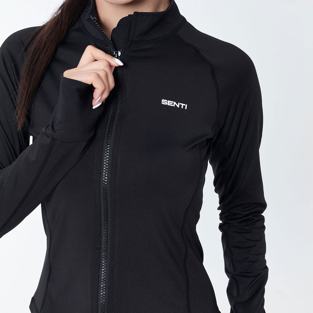 SENTI Woman Classic Standard fit Zip Front rash guard black [SAR-ARW22(BK) Women's Beachwear] 디테일