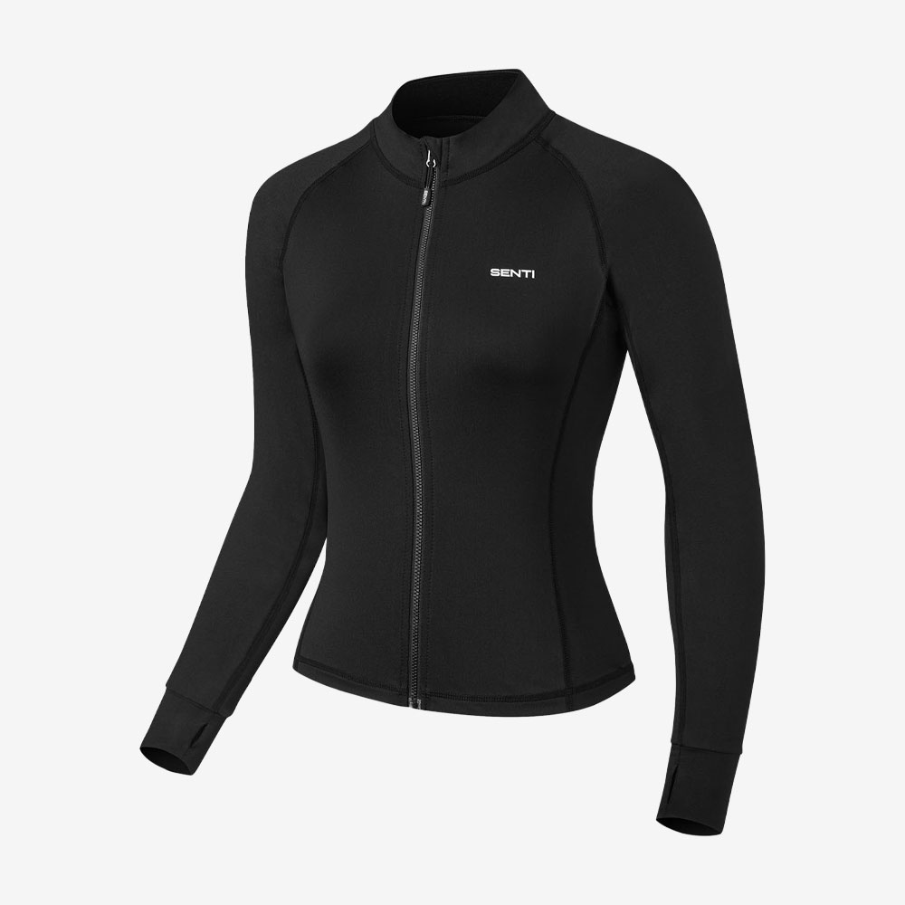 SENTI Woman Classic Standard fit Zip Front rash guard black [SAR-ARW22(BK) Women's Beachwear] 디테일