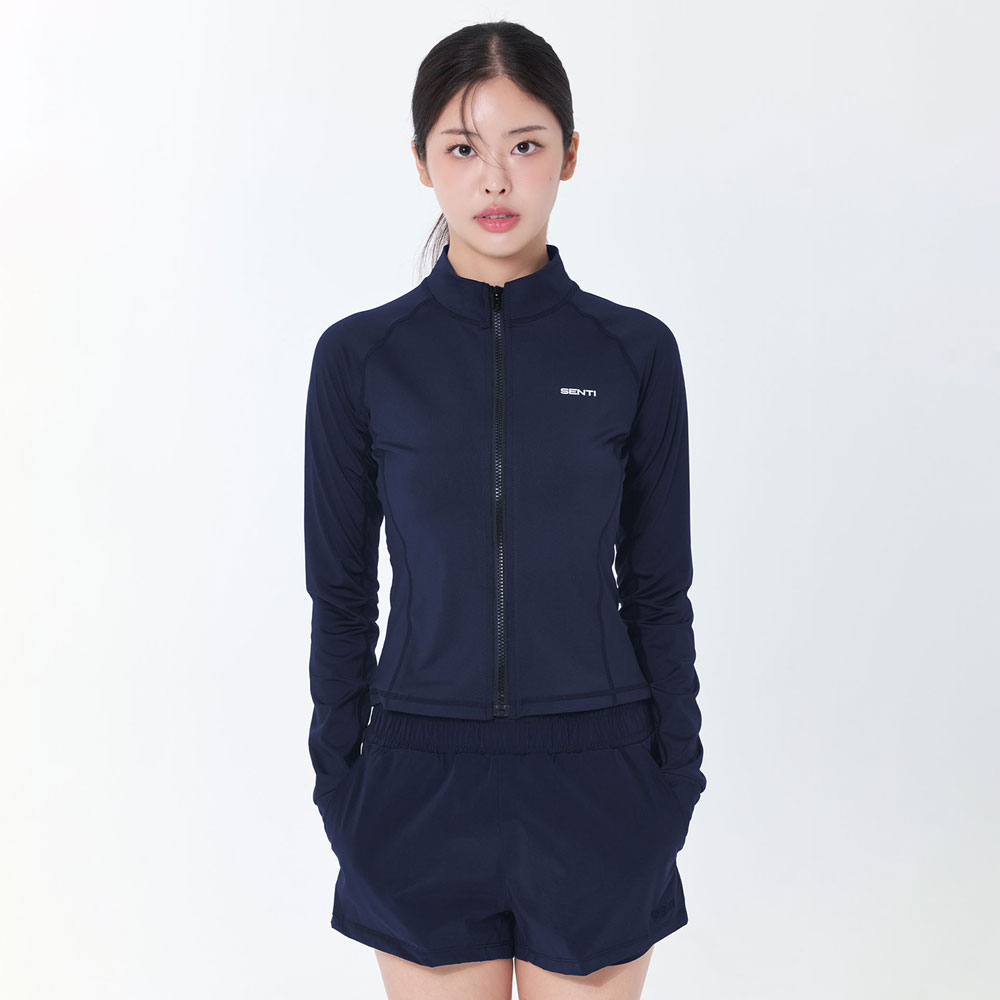SENTI Woman Classic Standard fit Zip Front rash guard Navy [SAR-ARW22(NV) Women's Beachwear]