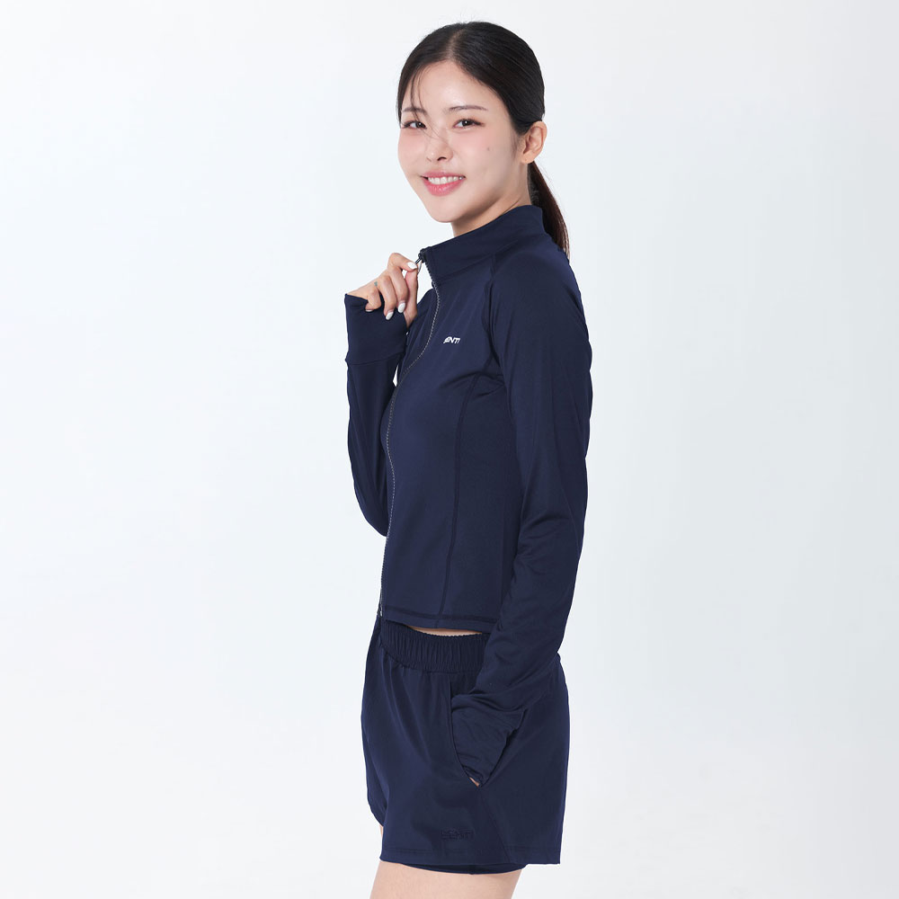 SENTI Woman Classic Standard fit Zip Front rash guard Navy [SAR-ARW22(NV) Women's Beachwear] 디테일