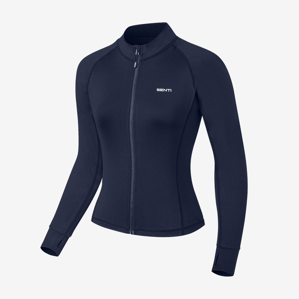 SENTI Woman Classic Standard fit Zip Front rash guard Navy [SAR-ARW22(NV) Women's Beachwear] 디테일