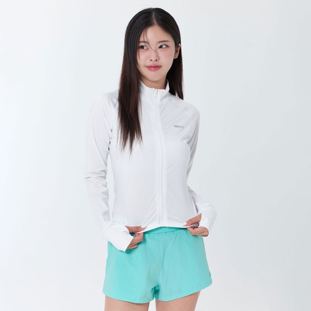 SENTI Woman Classic Standard fit Zip Front rash guard white [SAR-ARW22(WH) Women's Beachwear]