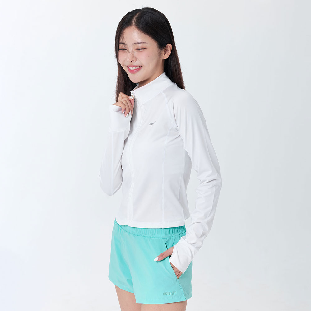 SENTI Woman Classic Standard fit Zip Front rash guard white [SAR-ARW22(WH) Women's Beachwear] 디테일