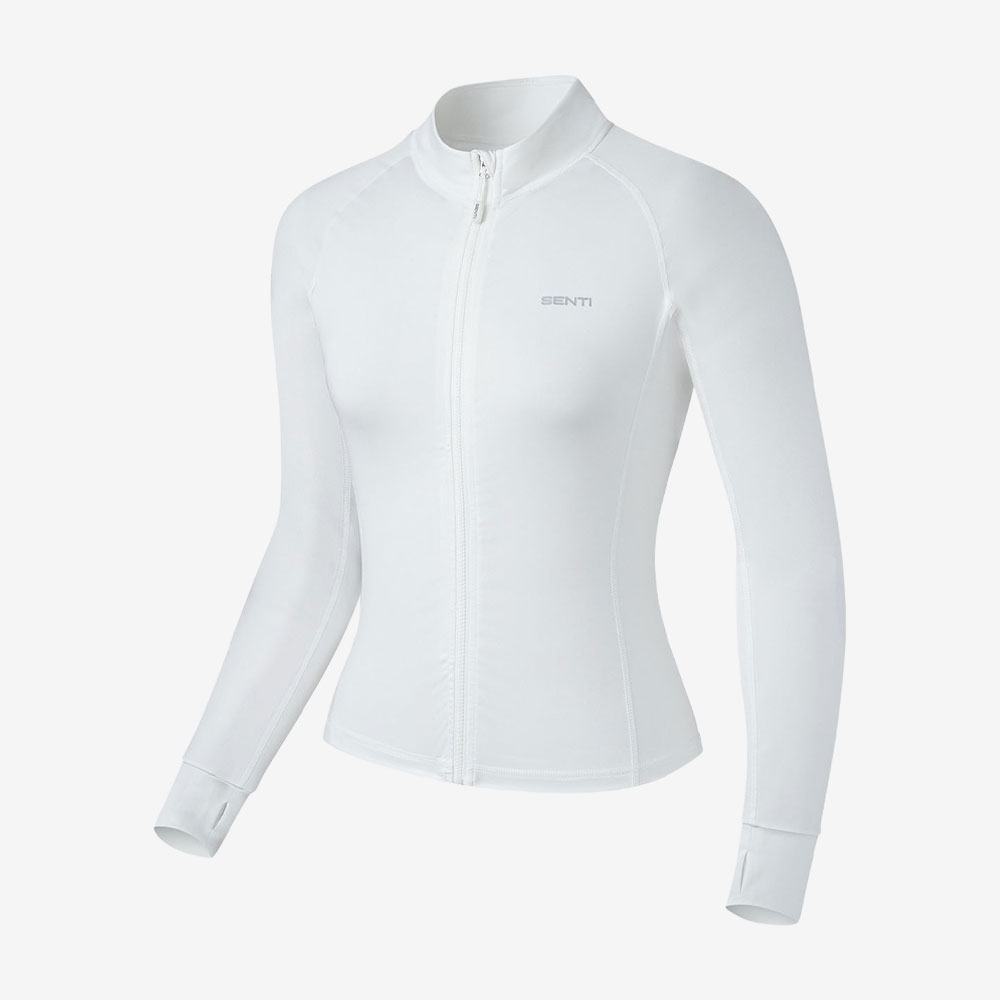 SENTI Woman Classic Standard fit Zip Front rash guard white [SAR-ARW22(WH) Women's Beachwear] 디테일