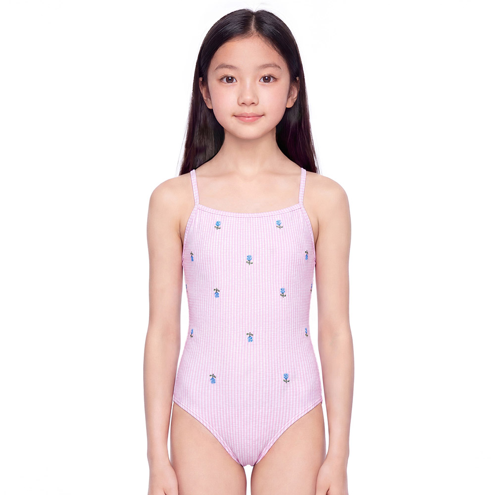 HOOG Kids perfume Cross-X Back Swimsuit Pink seersucker [GXA486 Girls' Swimwear] 상품컷