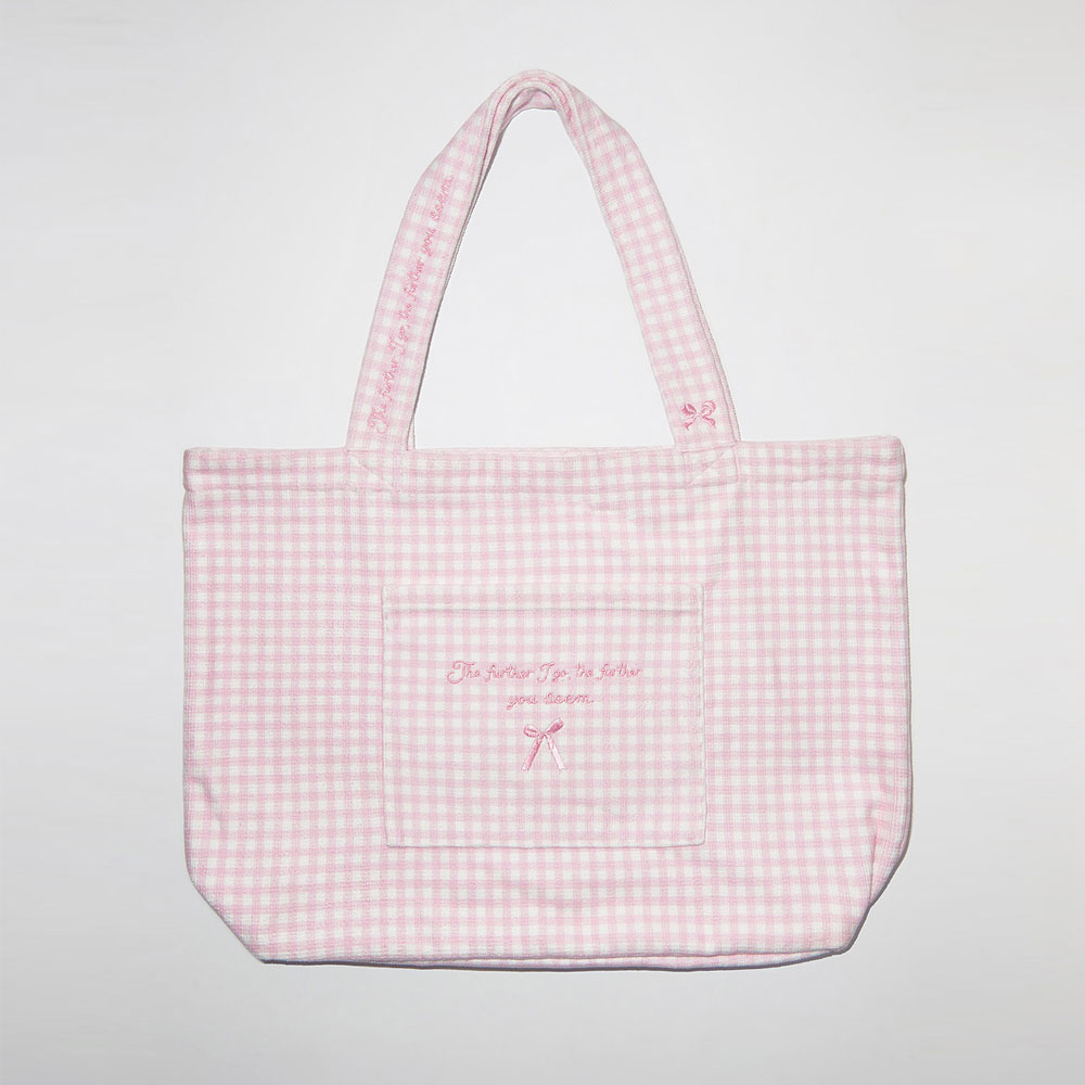 HOOG perfume embroidery Towel bag Pink gingham ribbon [HBW180 Swim bag] 디테일