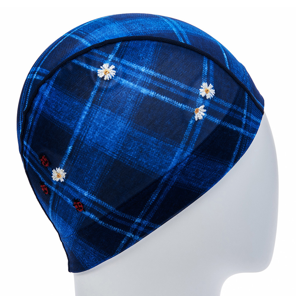 HOOG check Flower Mesh Swim Cap Blue Big Check [SNM954] 디테일
