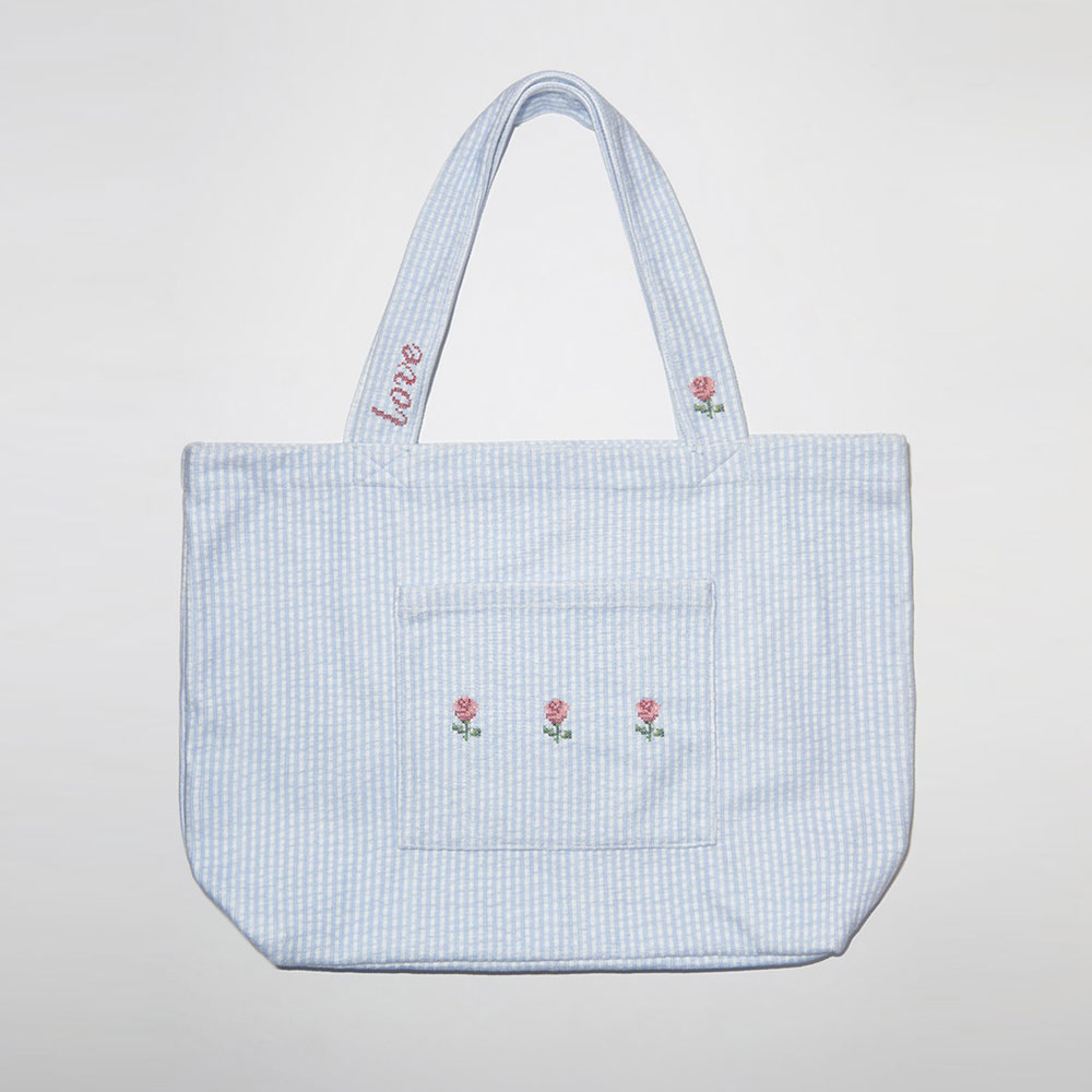 HOOG perfume embroidery Towel bag Blue Seersucker [HBW181 Swim bag] 디테일