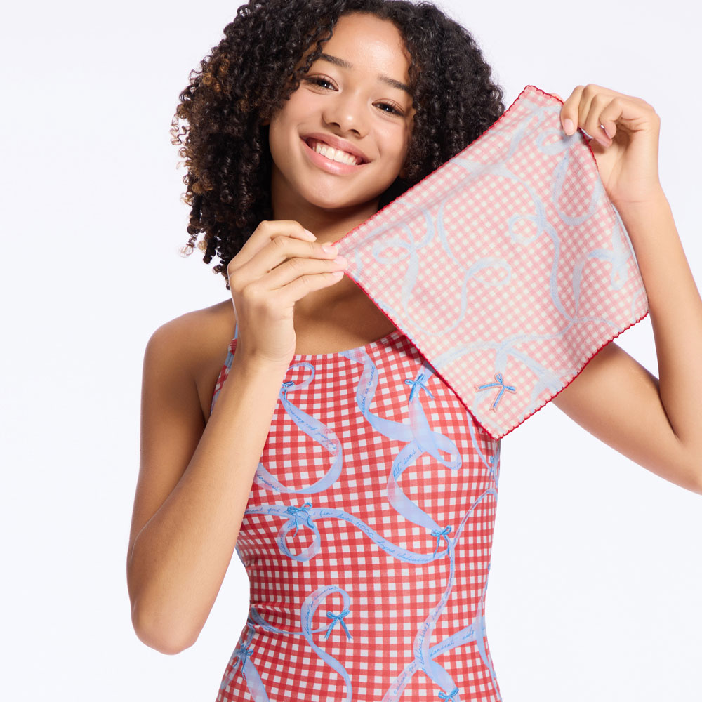 HOOG perfume Wappen Hand Swim towel red gingham ribbon [TW141] 디테일