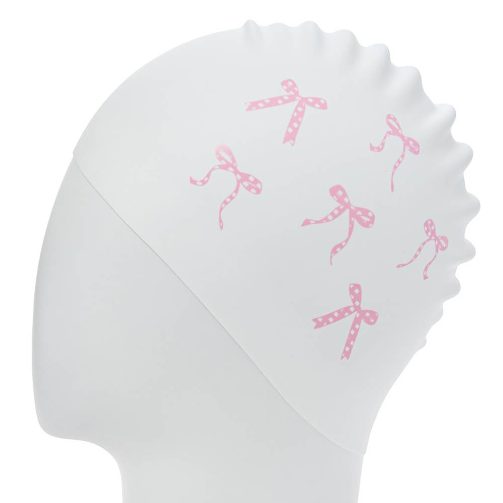 HOOG gingham Pink ribbon Silicone Swim Cap white [SSC929] 디테일