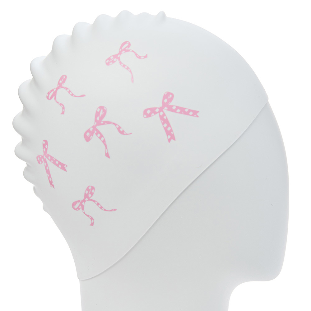 HOOG gingham Pink ribbon Silicone Swim Cap white [SSC929] 디테일