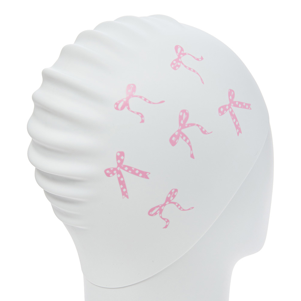 HOOG gingham Pink ribbon Silicone Swim Cap white [SSC929] 디테일