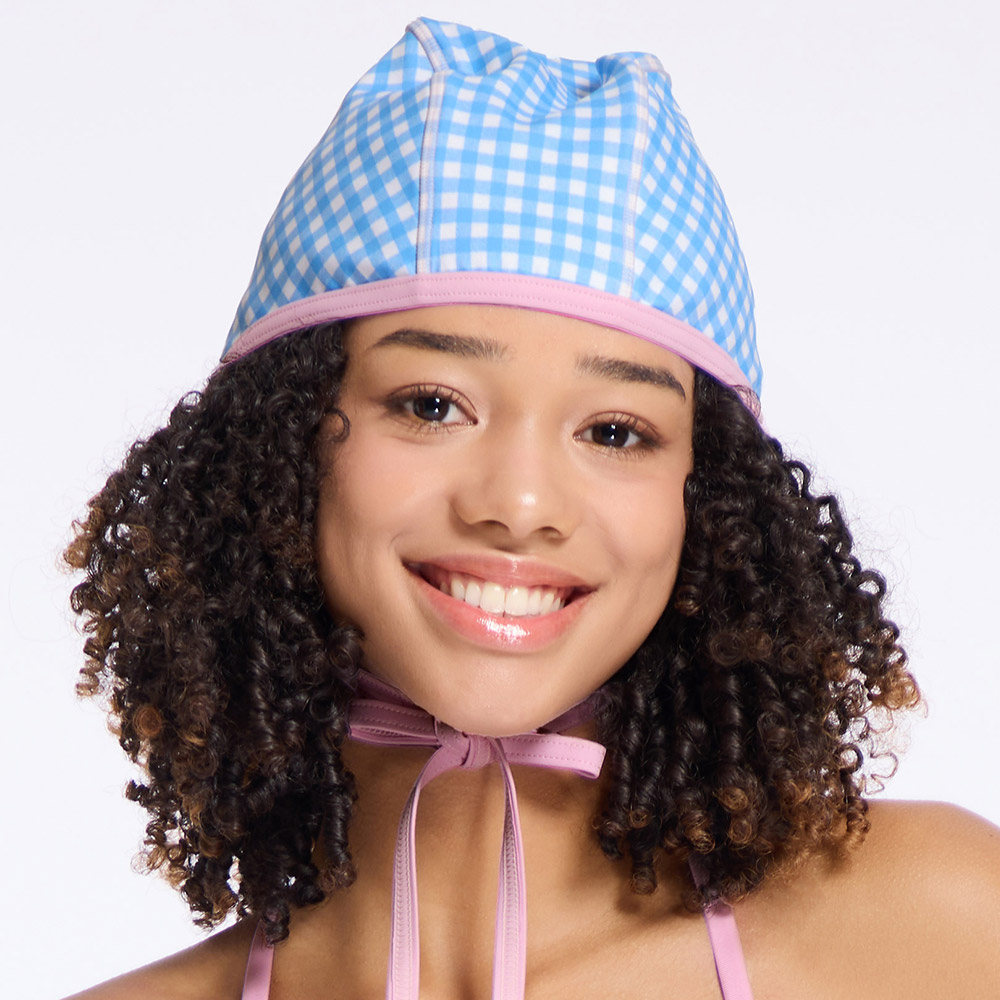 HOOG perfume Classic fabric Swim Cap Blue gingham ribbon [AWC0095]