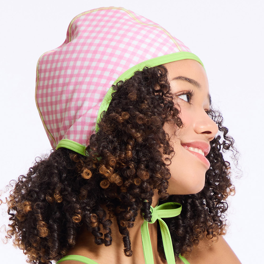 HOOG perfume Classic fabric Swim Cap Pink gingham ribbon [AWC0096] 디테일