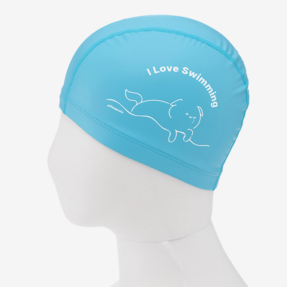 PHOENIX I Love Swimming PU Coating Swim Cap Blue [PCU-02 I Love Swimming (BLU)] 디테일