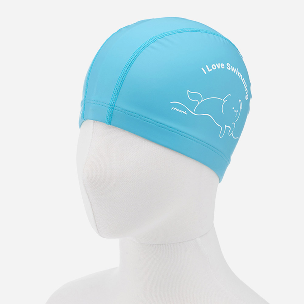 I Love Swimming PU Coating Swim Cap Blue