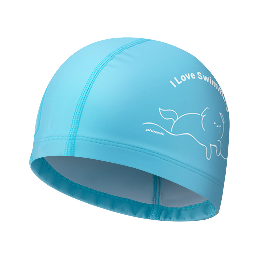 I Love Swimming PU Coating Swim Cap Blue