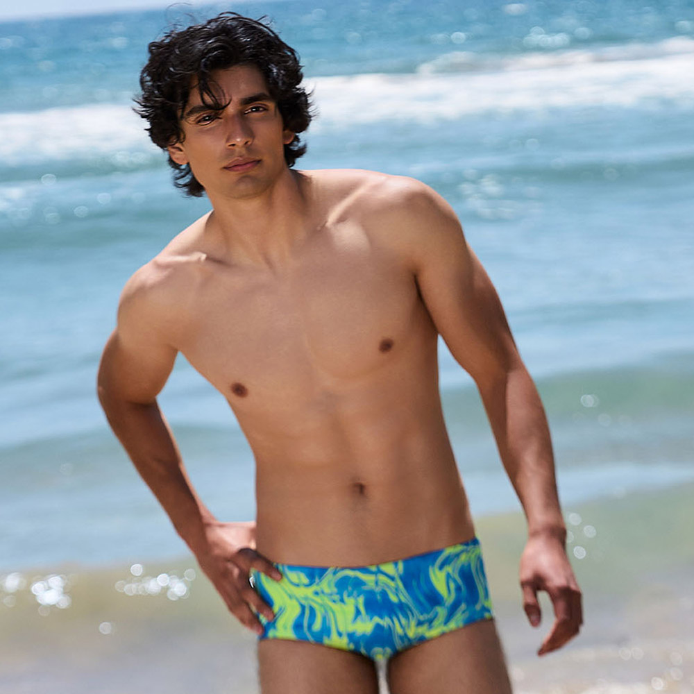 Mirage Glossy Semi Square Leg Swimsuit Blue