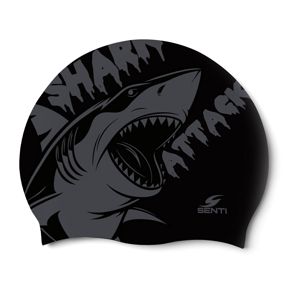 Shark Attack Silicone Swim Cap black