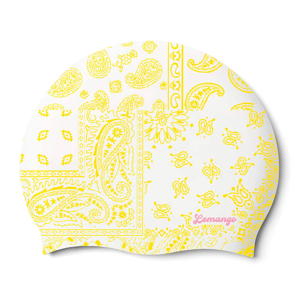 LEMANGO ethnic wave Silicone Swim Cap Yellow white [LGNSC61006710]