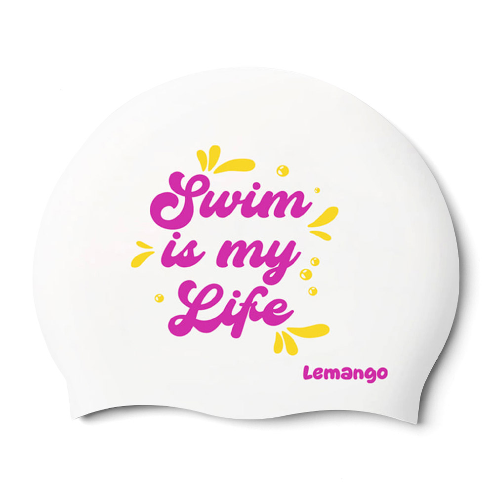 LEMANGO soda Pop pink Silicone Swim Cap pink white [LGNSC61006716]