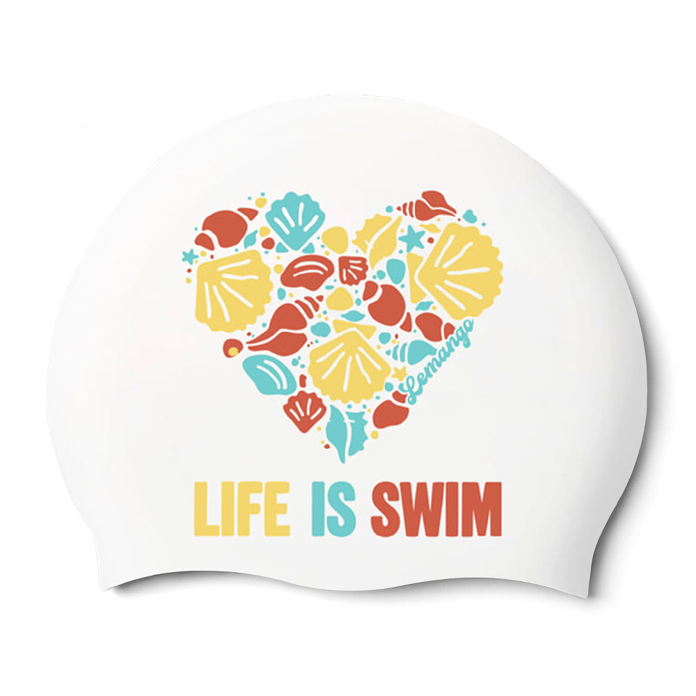 LEMANGO heart of Ocean Silicone Swim Cap orange white [LGNSC61006725] 상품컷