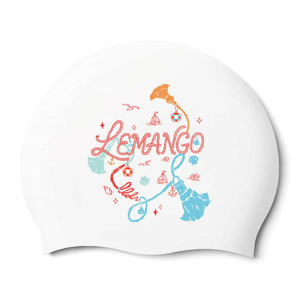 LEMANGO オーシャン スケッチ シリコン スイムキャップ ホワイト [LGNSC61006729]